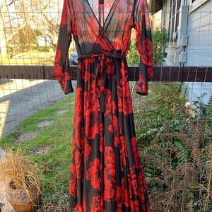Alexa B nites red and black floral maxi